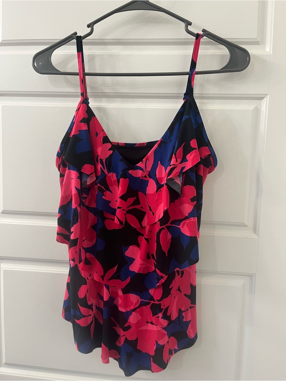 Aqua Green Pink and Blue Floral Ruffle swim top